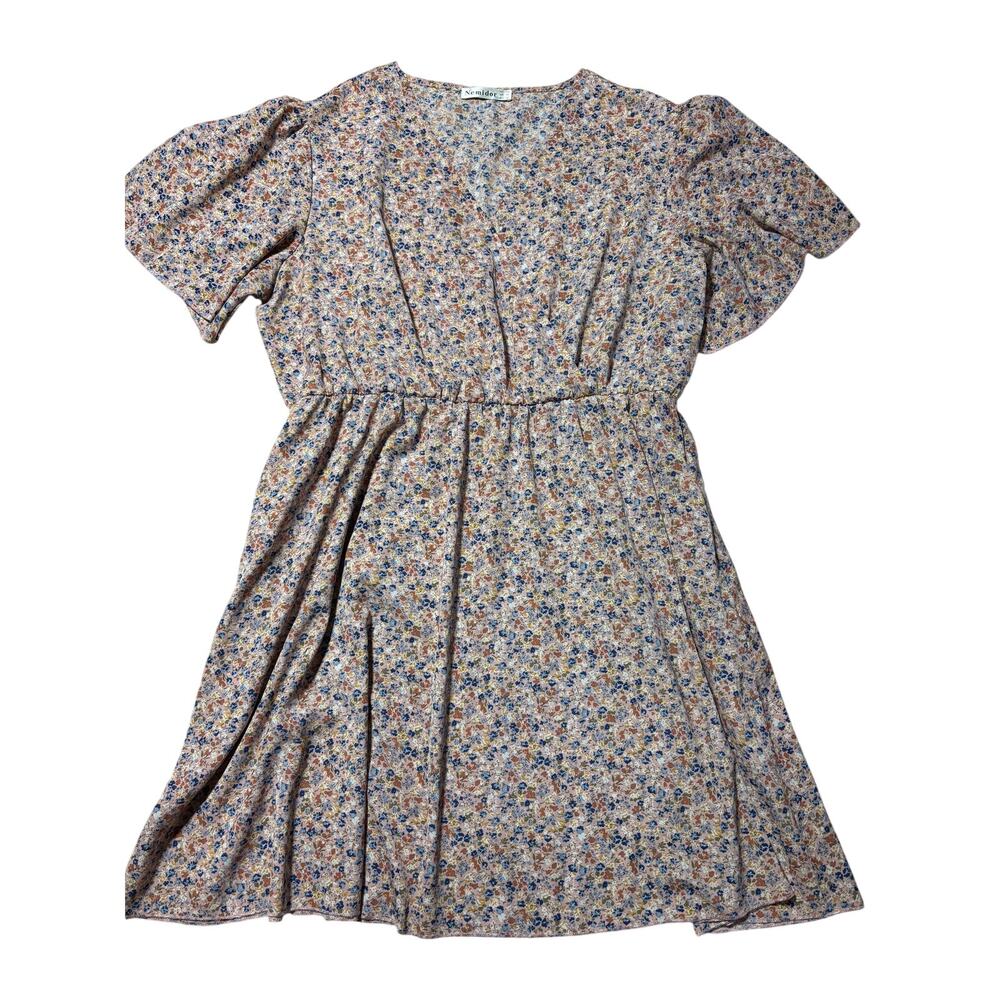 Nemidor Womens 20 Light Pink Floral Flutter Sleeve Fit & Flare Dress w/Pockets